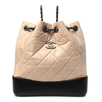 CHANEL Aged Calfskin Quilted Small Gabrielle Backpack Beige Black