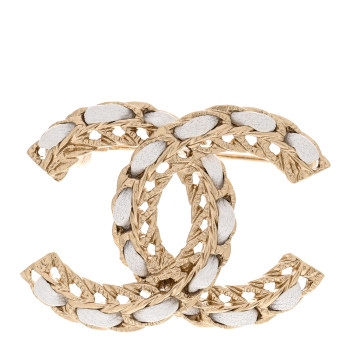 CHANEL Lambskin CC Chain Brooch White Gold