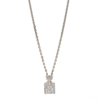 CHANEL Metal Iridescent Crystal CC Perfume Bottle Necklace Silver