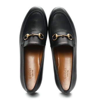 GUCCI Betis Glamour Calfskin Womens Jordaan Loafers 37 Black