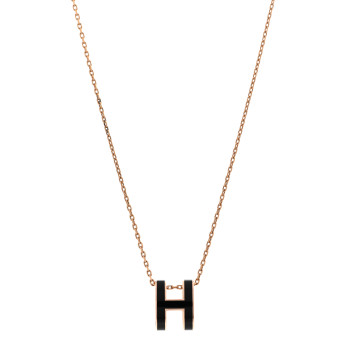 HERMES Lacquered Rose Gold Pop H Pendant Necklace Black