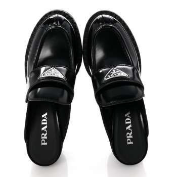PRADA Spazzolato Metal Triangle Logo Platform Loafer Mules 37.5 Black