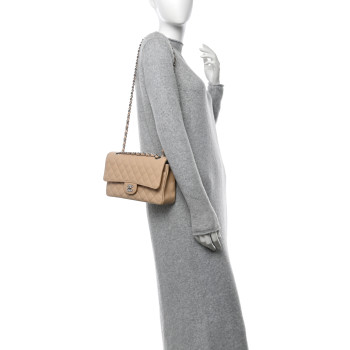 CHANEL Caviar Quilted Medium Double Flap Beige