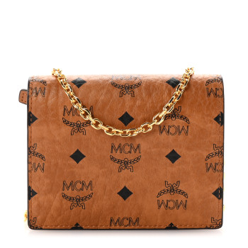 MCM Visetos Original Mini Chain Wallet Cognac