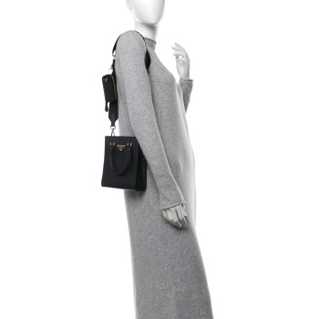 PRADA Saffiano Lux Triangle Small Double Handle Crossbody Tote Black