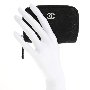 CHANEL Calfskin Floral Embossed Zipped Coin Purse Black