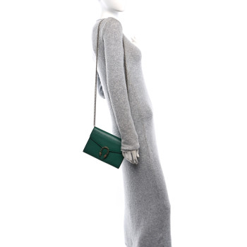 GUCCI Calfskin Mini Dionysus Chain Wallet Emerald