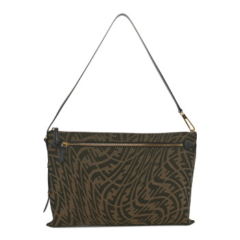 FENDI X SARAH COLEMAN Fabric Jacquard FF Vertigo Pochette Tobacco Moro Black