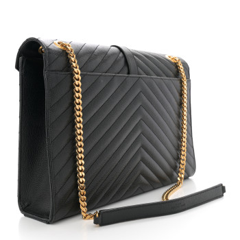 SAINT LAURENT Grain De Poudre Matelasse Chevron Large Monogram Satchel Black