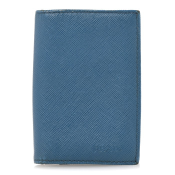 PRADA Saffiano Bi-Fold Card Holder Blue