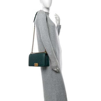 CHANEL Caviar Quilted Medium Boy Flap Dark Green