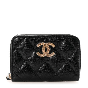 CHANEL Caviar Quilted Multi Chain CC Zip Coin Purse Black