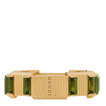 GUCCI 18K Yellow Gold Green Tourmaline 7mm Link to Love Ring 54 6.75