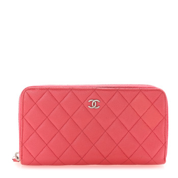 CHANEL Caviar Quilted Large Gusset Zip Around Wallet Pink