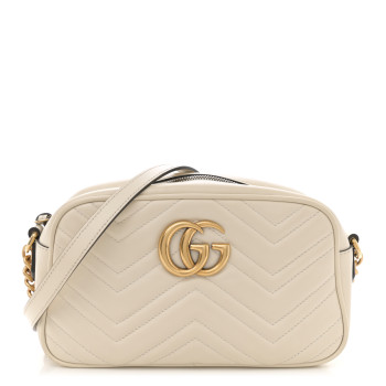 GUCCI Calfskin Matelasse Small GG Marmont Chain Shoulder Bag White