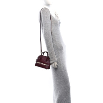 BALENCIAGA Shiny Calfskin Logo Crocodile Embossed XXS Ville Top Handle Bag Cassis