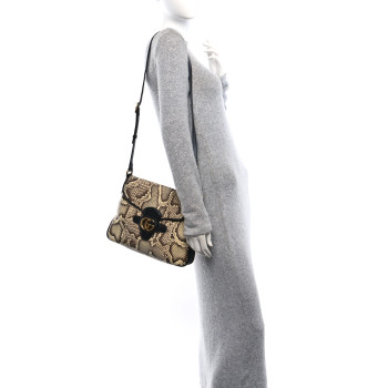 GUCCI New Sakai Snakeskin Lux Medium Dahlia Messenger Shoulder Bag Beige Black