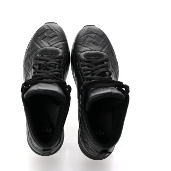 FENDI Nappa Macro FF Embossed High Top Sneakers 38 Black