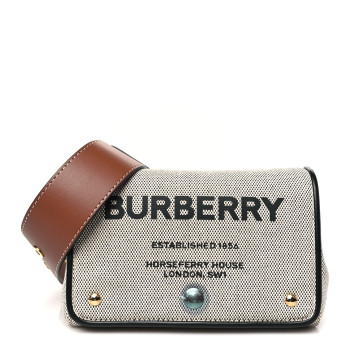 BURBERRY Cotton Canvas Horseferry Print Small Crossbody Bag Grey Tan