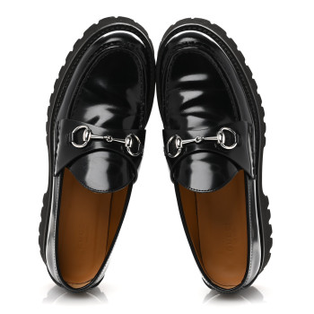 GUCCI Cordovan Lux Womens Horsebit 45mm Platform Loafers 39 Black