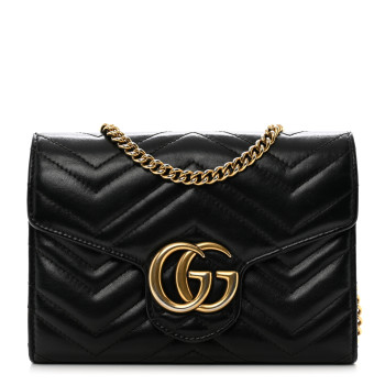 GUCCI Calfskin Matelasse GG Marmont Chain Wallet Black