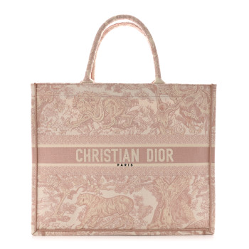 CHRISTIAN DIOR Canvas Toile De Jouy Embroidered Large Book Tote Pink