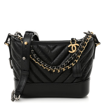 CHANEL Aged Calfskin Chevron Quilted Small Gabrielle Hobo Black