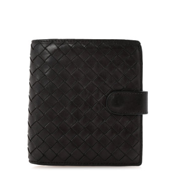 BOTTEGA VENETA Nappa Intrecciato French Flap Wallet Ebano
