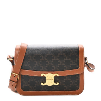 CELINE Triomphe Canvas Calfskin Medium Triomphe Bag Tan