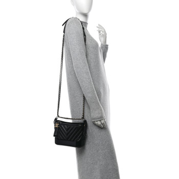 CHANEL Aged Calfskin Chevron Quilted Small Gabrielle Hobo Black