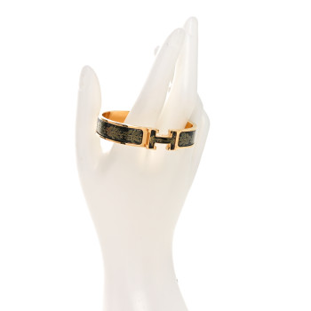 HERMES Enamel Printed Narrow Clic Clac H Bracelet PM Jaune Or Black