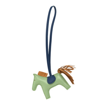 HERMES Milo Lambskin Grigri Rodeo Horse Bag Charm PM Vert Criquet Sesame Bleu De Malte