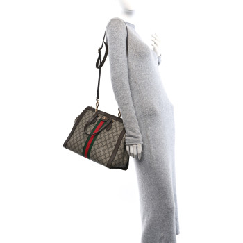 GUCCI GG Supreme Monogram Web Medium Ophidia Tote Bag Brown