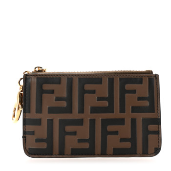 FENDI Vitello Soft F is Fendi Bi-Color FF 1974 Embossed Key Case Pouch Maya Black