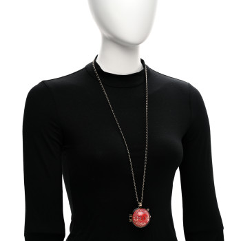 CHANEL Resin Lambskin CC Ball Pendant Necklace Gold Pink