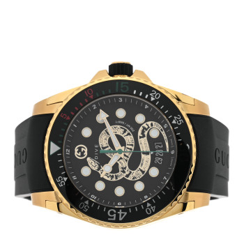 GUCCI Stainless Steel Rubber 45mm Dive Snake Quartz Watch Black