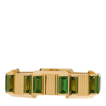 GUCCI 18K Yellow Gold Green Tourmaline 7mm Link to Love Ring 54 6.75