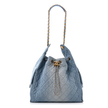 CHANEL Washed Denim Quilted Medium Chanel 25 Handbag Blue