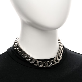 SAINT LAURENT Metal Chain Choker Necklace Oxidized Silver