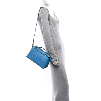 FENDI Vitello King Macro Stitchings Logo Medium By The Way Boston Bag Cyber Blue