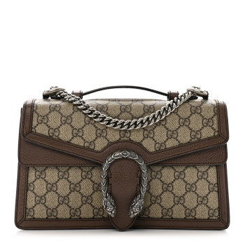 GUCCI GG Supreme Monogram Textured Dollar Calfskin Top Handle Dionysus Shoulder Bag Beige Ebony New Acero