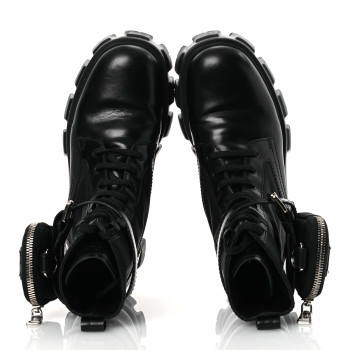 PRADA Spazzolato Rois Nylon Metal Triangle Logo Monolith Pouch Pocket 55mm Boots 38 Black
