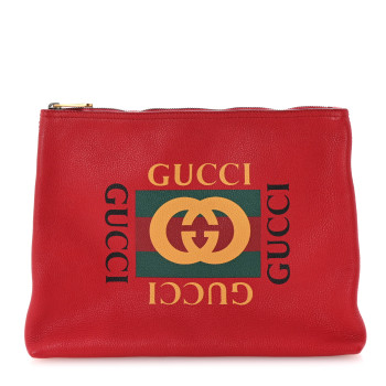 GUCCI Pebbled Calfskin Medium Logo Portfolio Clutch Hibiscus Red