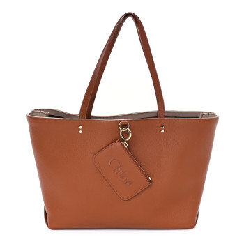 CHLOE Calfskin Medium East West Sense Tote Tan