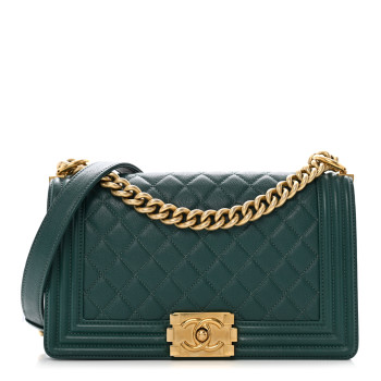 CHANEL Caviar Quilted Medium Boy Flap Dark Green