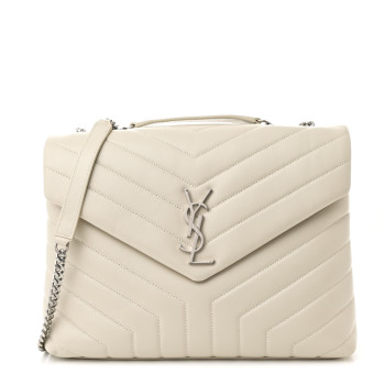 SAINT LAURENT Calfskin Y Quilted Monogram Medium Loulou Chain Satchel Crema Soft