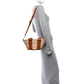 CHLOE Raffia Smooth Calfskin Small Sense Basket Caramel