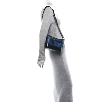 CHANEL Aged Calfskin Quilted Small Gabrielle Hobo Navy Black