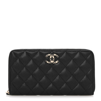 CHANEL Caviar Quilted Enamel Long Zipped Wallet Black