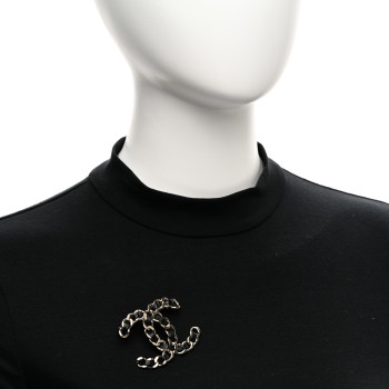 CHANEL Lambskin Chain CC Brooch Black Gold